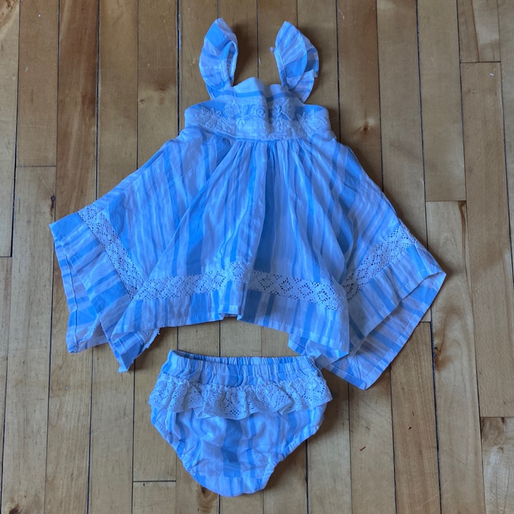 Tommy Bahama NWT Cotton Stripped Lace Embroidered Top And Bottom Set